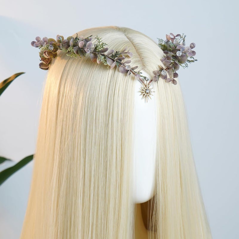 MOSTORY Woodland Flower Fairy Crown - Forest Elf Crown Circlet for Renaissance Accessories Women Fairycore Renfaire Cosplay - Image 3